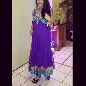 Purple, teal and gold anarkali